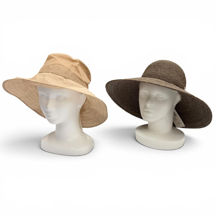未使用品▼HELEN KAMINSKI ヘレンカミンスキー リボン シルバー金具 ワイドブリム 広帽子 ハット ２点セット ブラウン ピンク レディース