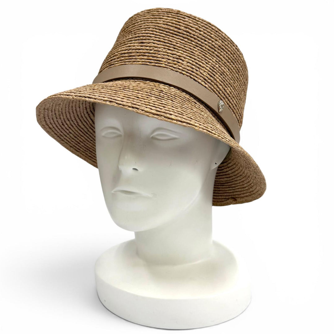 未使用品★HELEN KAMINSKI ヘレンカミンスキー ハミルトン バケット ロゴ金具付 レザーリボン ラフィアハット 帽子 ONE SIZE 正規品