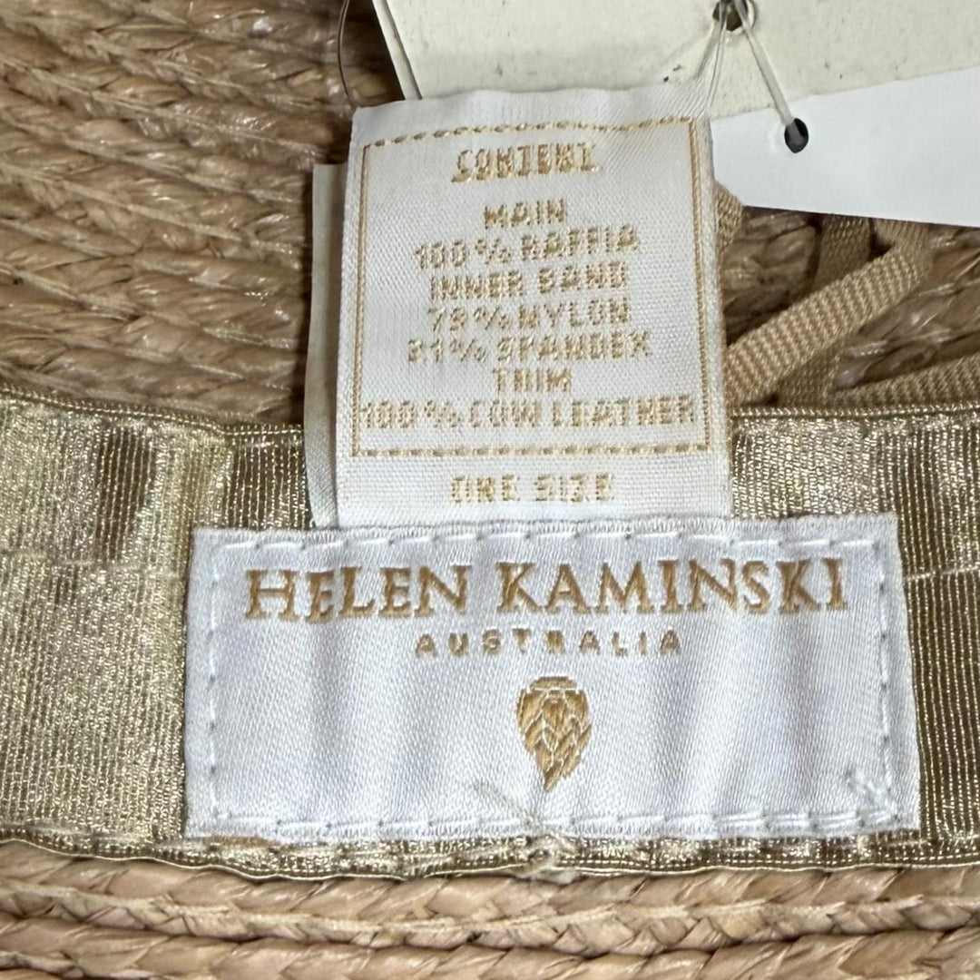 未使用品★HELEN KAMINSKI ヘレンカミンスキー ハミルトン バケット ロゴ金具付 レザーリボン ラフィアハット 帽子 ONE SIZE 正規品