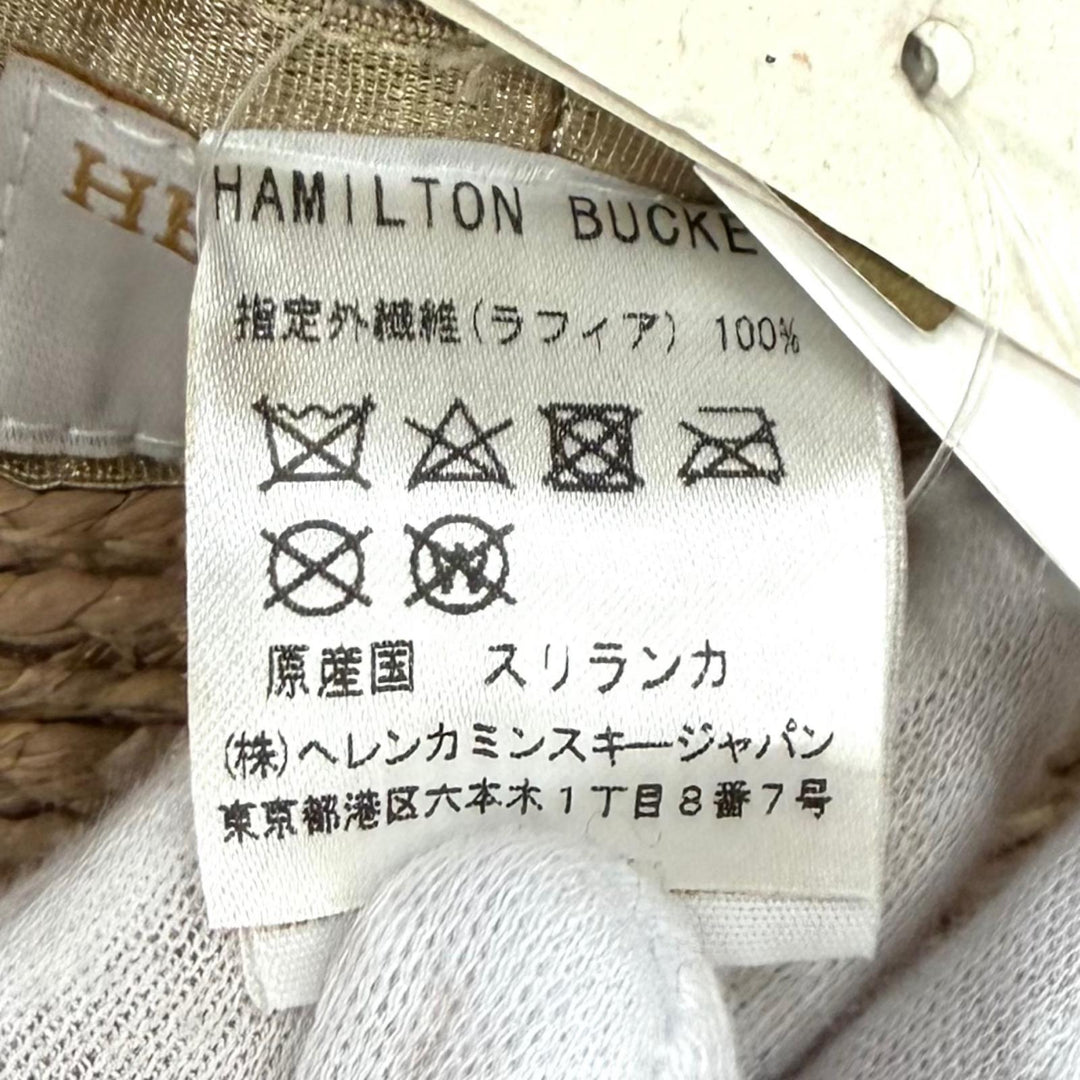 未使用品★HELEN KAMINSKI ヘレンカミンスキー ハミルトン バケット ロゴ金具付 レザーリボン ラフィアハット 帽子 ONE SIZE 正規品