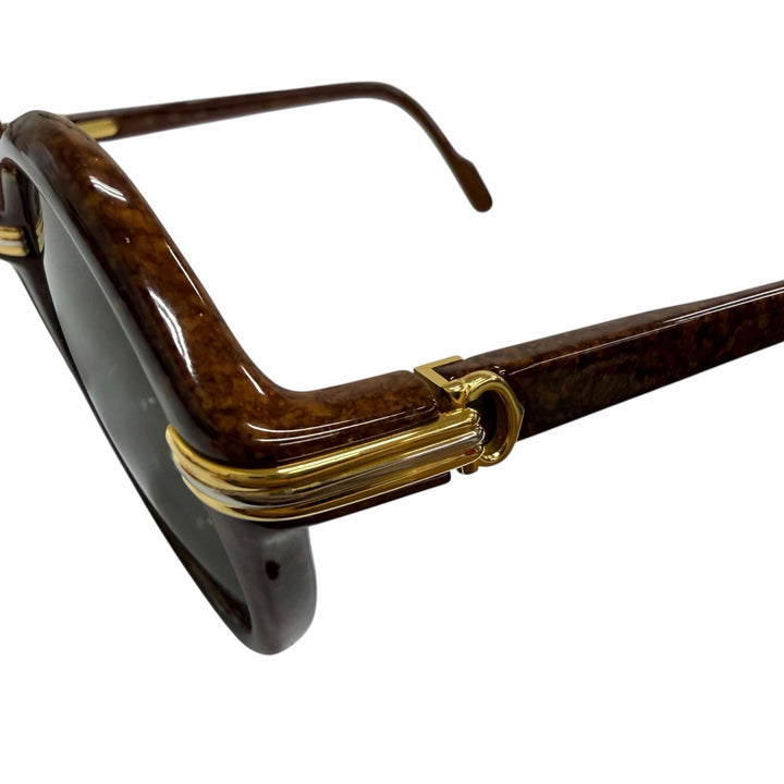 美品□Cartier カルティエ ヴィンテージ 135 カブリオレ トリニティ ラウンドフレーム サングラス アイウェア ブラウン フランス製