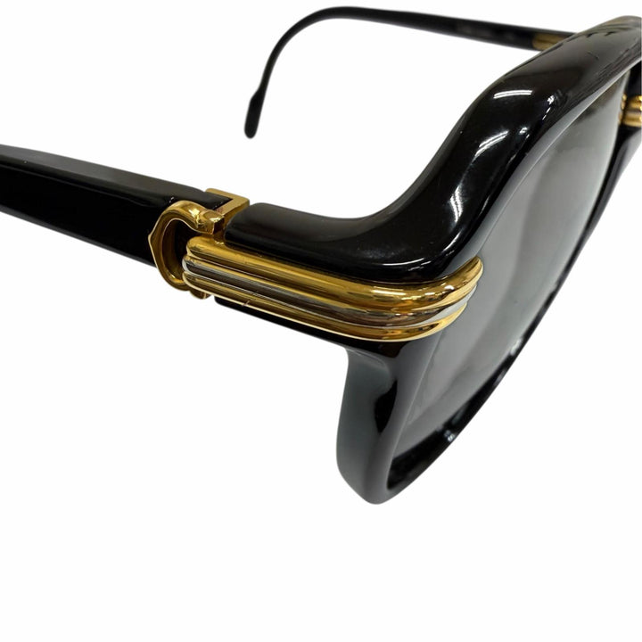 良品□Cartier カルティエ ヴィンテージ 140 90s トリニティ ティアドロップ サングラス ブラック ゴールド グレー 60□15 フランス製