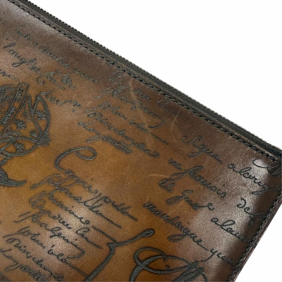 美品▼Berluti ベルルッティ ニノPM レザー カリグラフィ セカンドバッグ ポーチ クラッチバッグ ブラウン イタリア製 メンズ