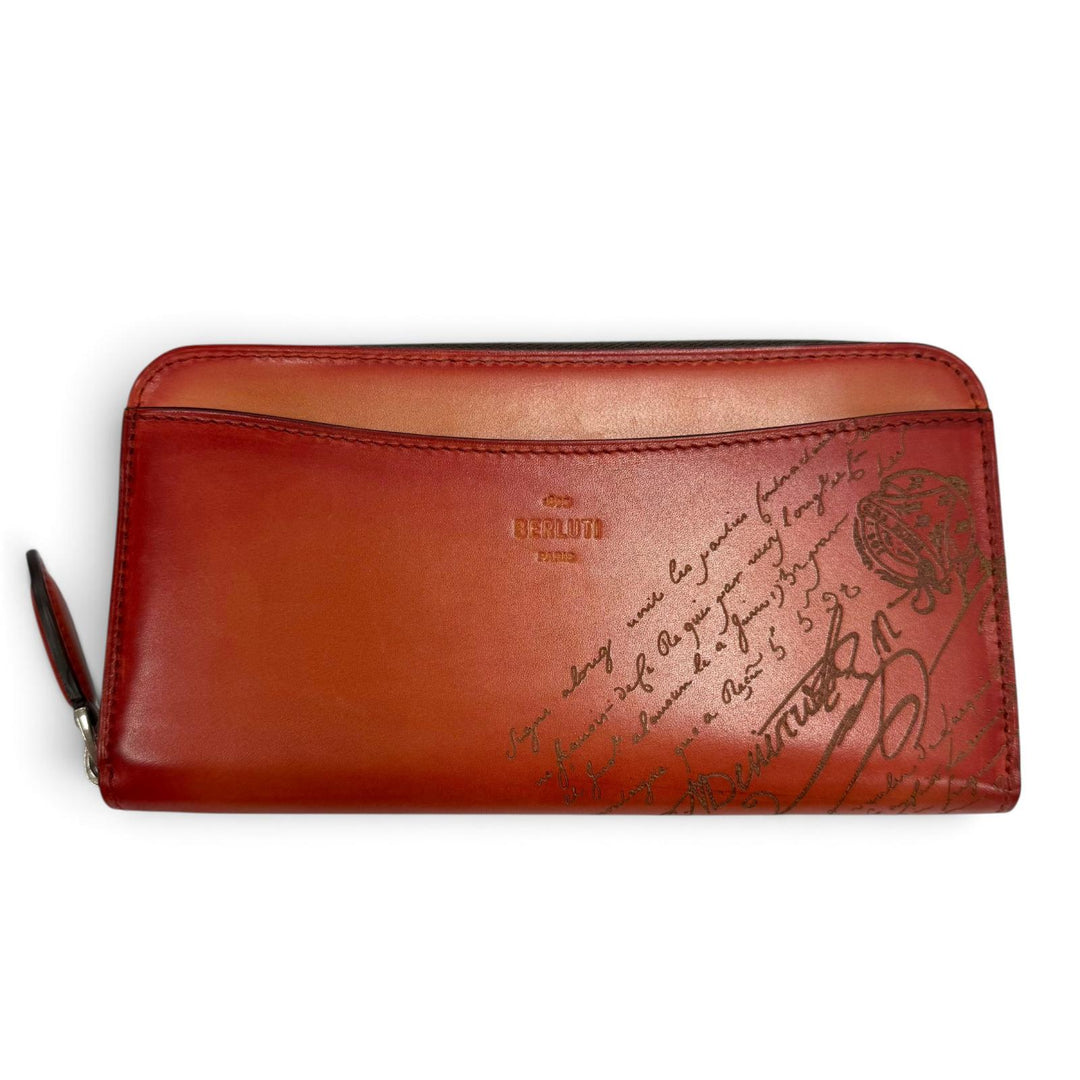 極美品▼BERLUTI ベルルッティ イタウバ グラディアント レザー カリグラフィ ラウンドジップロングウォレット 長財布 オレンジ シルバー