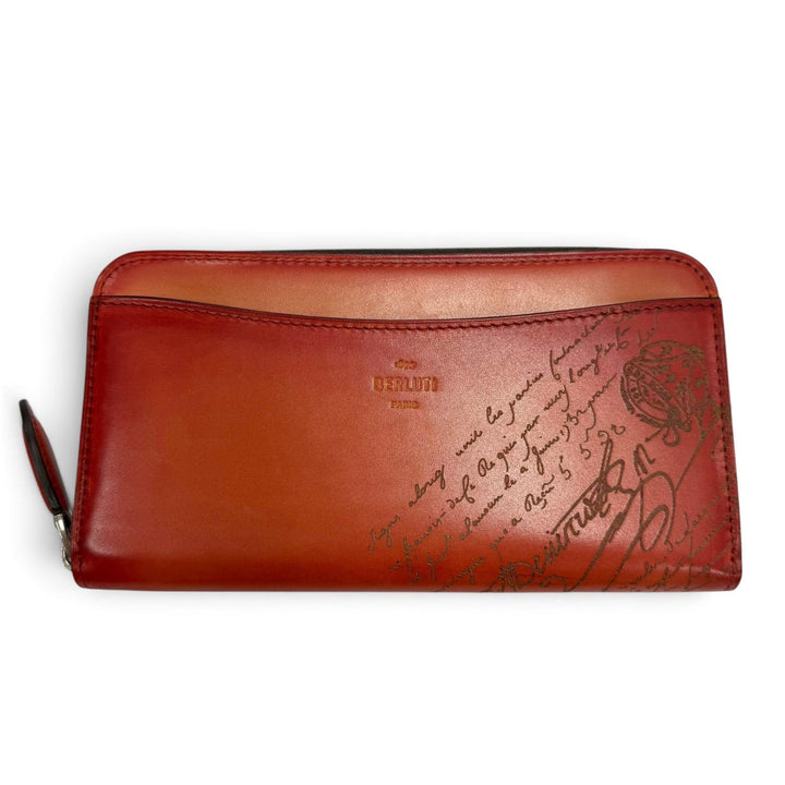 極美品▼BERLUTI ベルルッティ イタウバ グラディアント レザー カリグラフィ ラウンドジップロングウォレット 長財布 オレンジ シルバー