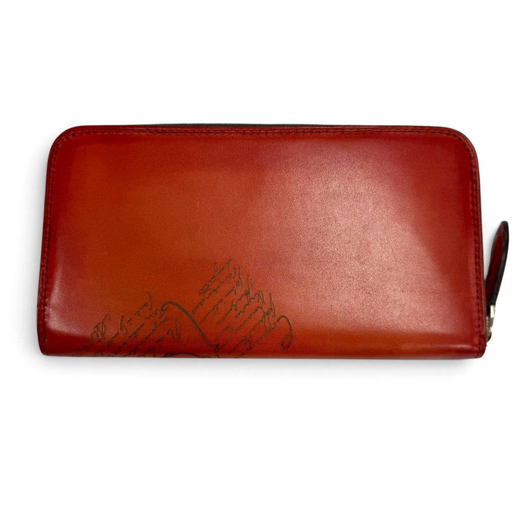 極美品▼BERLUTI ベルルッティ イタウバ グラディアント レザー カリグラフィ ラウンドジップロングウォレット 長財布 オレンジ シルバー