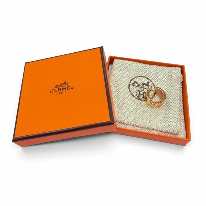 未使用品☆HERMES エルメス オランプ PM イヤーカフ リザード イヤリング ブラウン ピンクゴールド フランス製 レディース 箱・保存袋付
