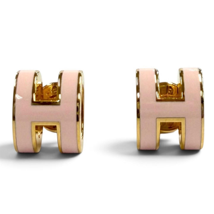 極美品★HERMES エルメス ピアス ミニ ポップH Hデザイン アクセサリー ゴールド ピンク フランス製 レディース 箱・保存袋付き