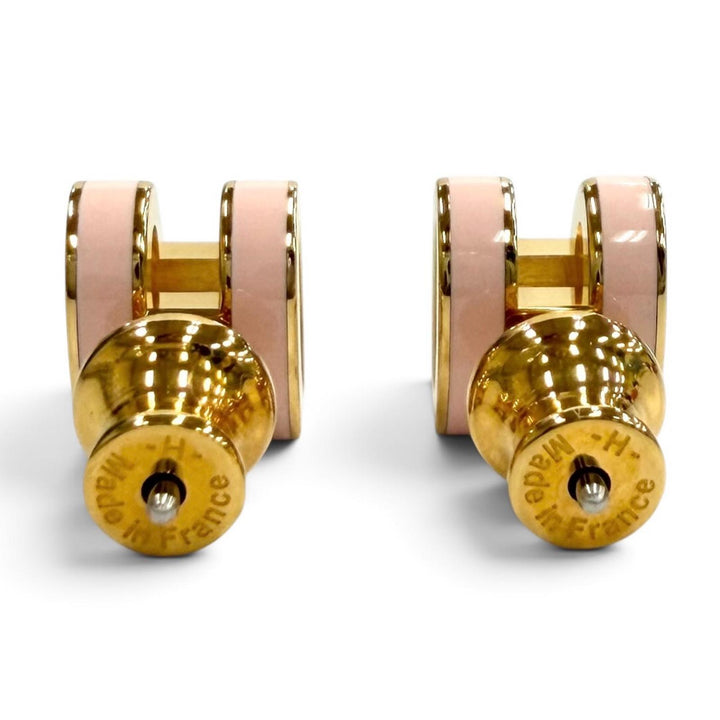 極美品★HERMES エルメス ピアス ミニ ポップH Hデザイン アクセサリー ゴールド ピンク フランス製 レディース 箱・保存袋付き