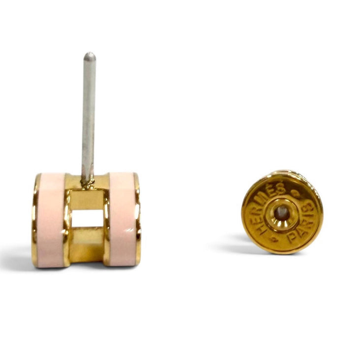 極美品★HERMES エルメス ピアス ミニ ポップH Hデザイン アクセサリー ゴールド ピンク フランス製 レディース 箱・保存袋付き