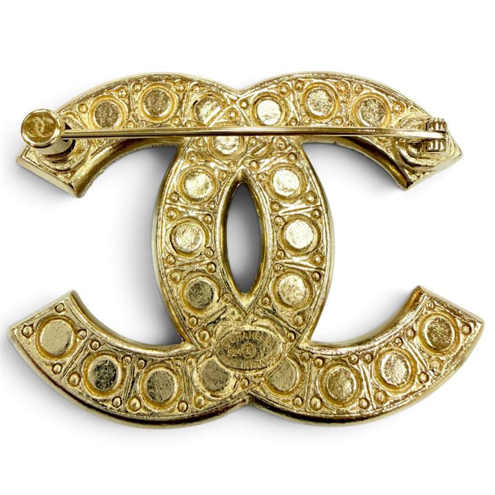 極美品☆CHANEL シャネル F24V メタル ココマーク フェイクパール ブローチ アクセサリー ゴールド フランス製 レディース 箱・保存袋付