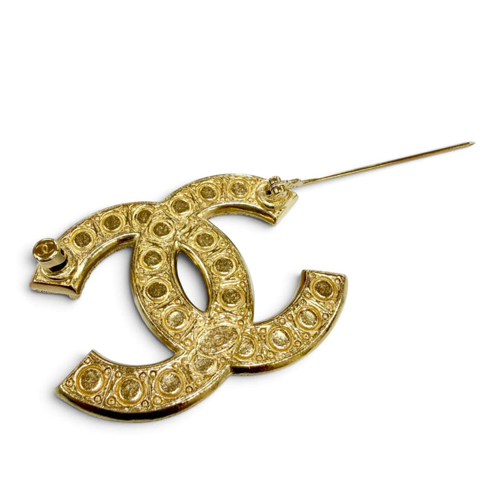 極美品☆CHANEL シャネル F24V メタル ココマーク フェイクパール ブローチ アクセサリー ゴールド フランス製 レディース 箱・保存袋付