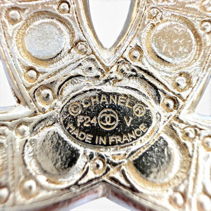 極美品☆CHANEL シャネル F24V メタル ココマーク フェイクパール ブローチ アクセサリー ゴールド フランス製 レディース 箱・保存袋付