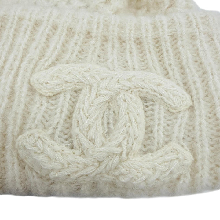 極美品☆CHANEL シャネル カシミヤ シルク ココマーク刺繍 ビーニー ニット帽 ニットキャップ アイボリー イタリア製 正規品 レディース