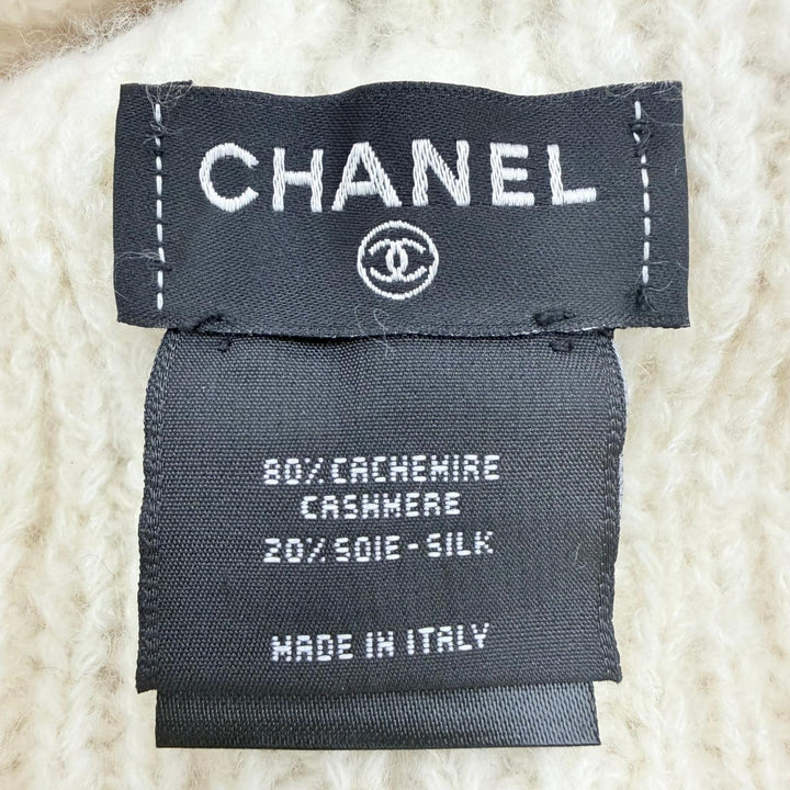 極美品☆CHANEL シャネル カシミヤ シルク ココマーク刺繍 ビーニー ニット帽 ニットキャップ アイボリー イタリア製 正規品 レディース
