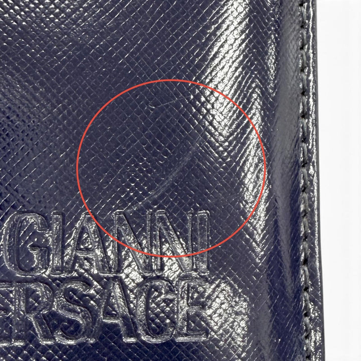 未使用品★Gianni Versace ジャンニヴェルサーチ ヴィンテージ サンバースト チェーン装飾 2WAY レザー ハンドバッグ ネイビー 保存袋付