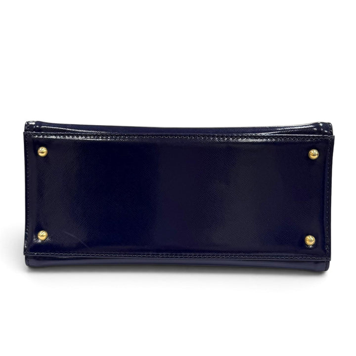 未使用品★Gianni Versace ジャンニヴェルサーチ ヴィンテージ サンバースト チェーン装飾 2WAY レザー ハンドバッグ ネイビー 保存袋付