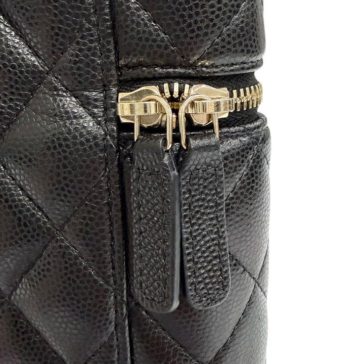 極美品△CHANEL シャネル キャビアスキン マトラッセ バニティ フォンバッグ チェーン ショルダーバッグ ブラック ゴールド金具 伊製