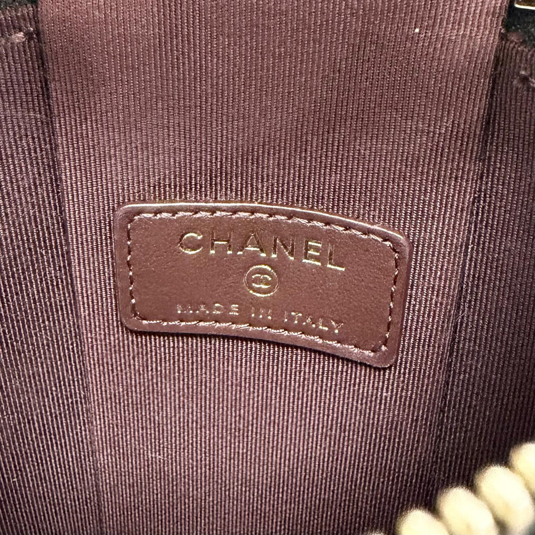 極美品△CHANEL シャネル キャビアスキン マトラッセ バニティ フォンバッグ チェーン ショルダーバッグ ブラック ゴールド金具 伊製
