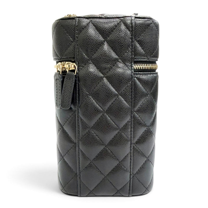 極美品△CHANEL シャネル キャビアスキン マトラッセ バニティ フォンバッグ チェーン ショルダーバッグ ブラック ゴールド金具 伊製