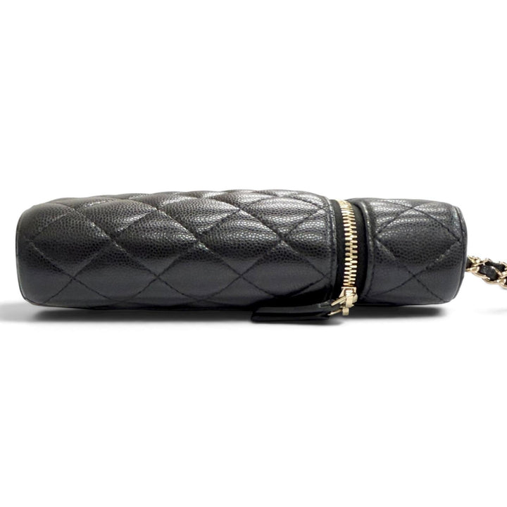 極美品△CHANEL シャネル キャビアスキン マトラッセ バニティ フォンバッグ チェーン ショルダーバッグ ブラック ゴールド金具 伊製