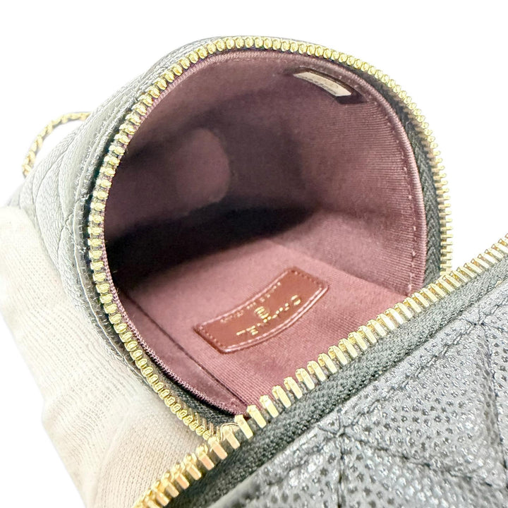 極美品△CHANEL シャネル キャビアスキン マトラッセ バニティ フォンバッグ チェーン ショルダーバッグ ブラック ゴールド金具 伊製