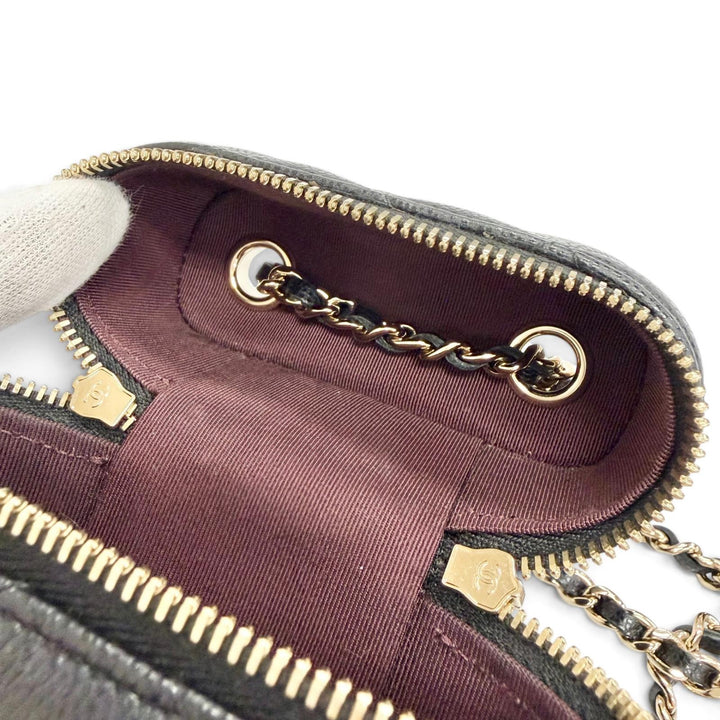 極美品△CHANEL シャネル キャビアスキン マトラッセ バニティ フォンバッグ チェーン ショルダーバッグ ブラック ゴールド金具 伊製