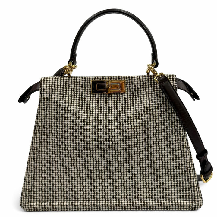 極美品★FENDI フェンディ ピーカブー ISEEU ミディアム キャンバス 千鳥格子 裏地ズッカ柄 レザー使い 2WAY ハンドバッグ 保存袋付き