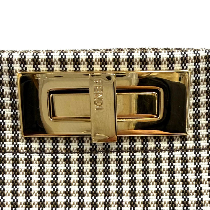 極美品★FENDI フェンディ ピーカブー ISEEU ミディアム キャンバス 千鳥格子 裏地ズッカ柄 レザー使い 2WAY ハンドバッグ 保存袋付き