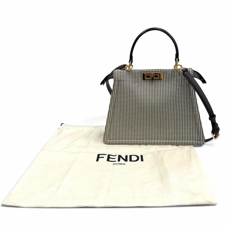 極美品★FENDI フェンディ ピーカブー ISEEU ミディアム キャンバス 千鳥格子 裏地ズッカ柄 レザー使い 2WAY ハンドバッグ 保存袋付き