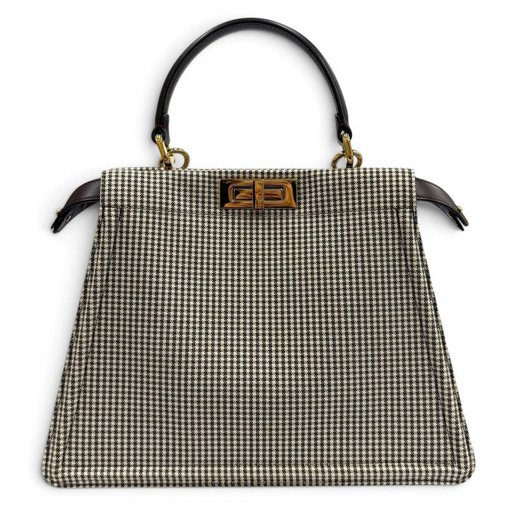 極美品★FENDI フェンディ ピーカブー ISEEU ミディアム キャンバス 千鳥格子 裏地ズッカ柄 レザー使い 2WAY ハンドバッグ 保存袋付き