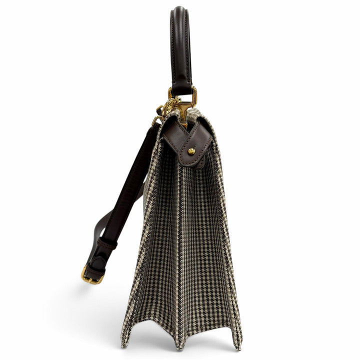 極美品★FENDI フェンディ ピーカブー ISEEU ミディアム キャンバス 千鳥格子 裏地ズッカ柄 レザー使い 2WAY ハンドバッグ 保存袋付き