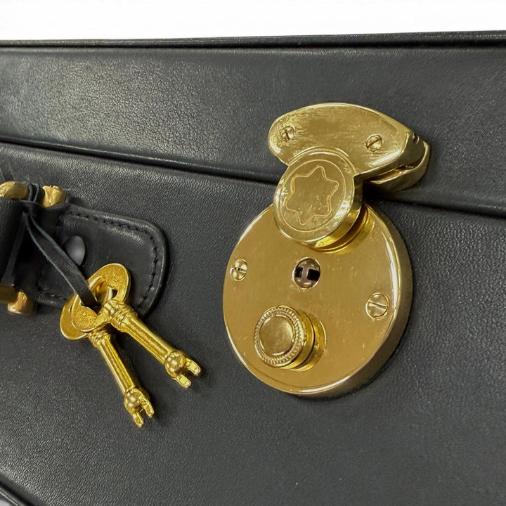 極美品▼MONTBLANC モンブラン レザー 鍵付き ホワイトスター アタッシュケース ビジネスバッグ ブラック ゴールド金具 メンズ