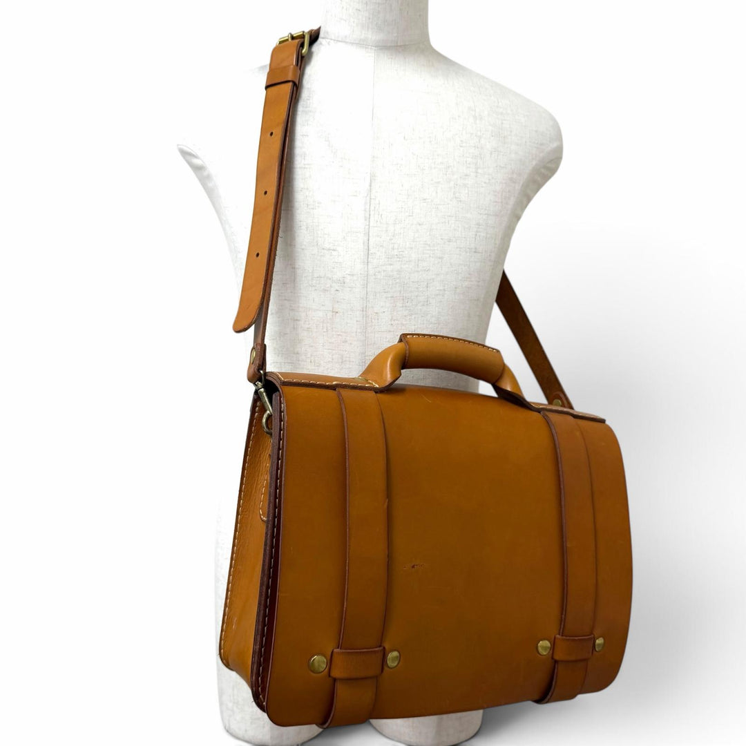 美品□HERZ ヘルツ ヌメ革 レザー 2WAY ダレスバッグ ビジネスバッグ ブリーフケース ブラウン ゴールド金具 メンズ オススメ