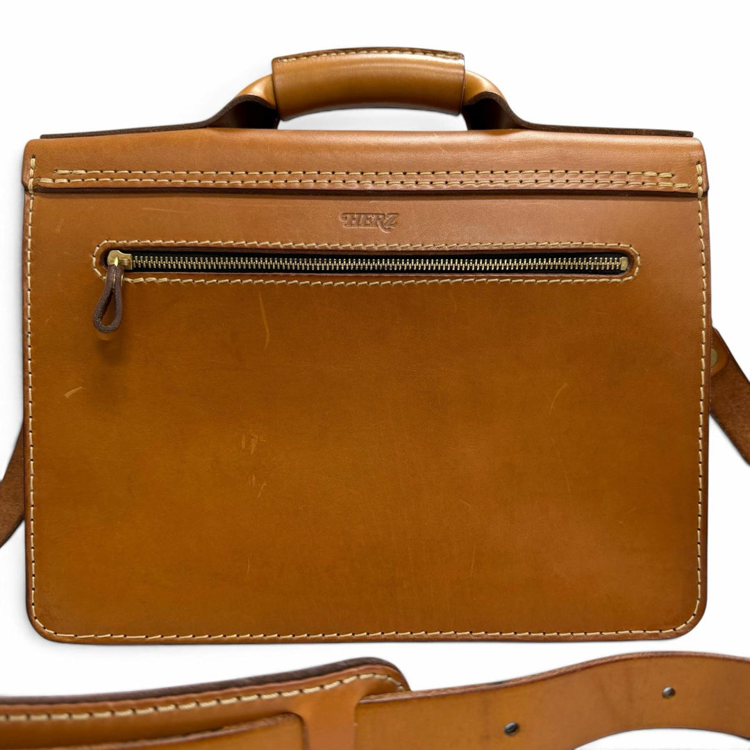 美品□HERZ ヘルツ ヌメ革 レザー 2WAY ダレスバッグ ビジネスバッグ ブリーフケース ブラウン ゴールド金具 メンズ オススメ