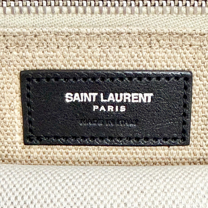 未使用品△SAINT LAURENT PARIS サンローランパリ 617481 キャンバス レザー リヴゴーシュ ロゴ 大型 トートバッグ ベージュ ブラック