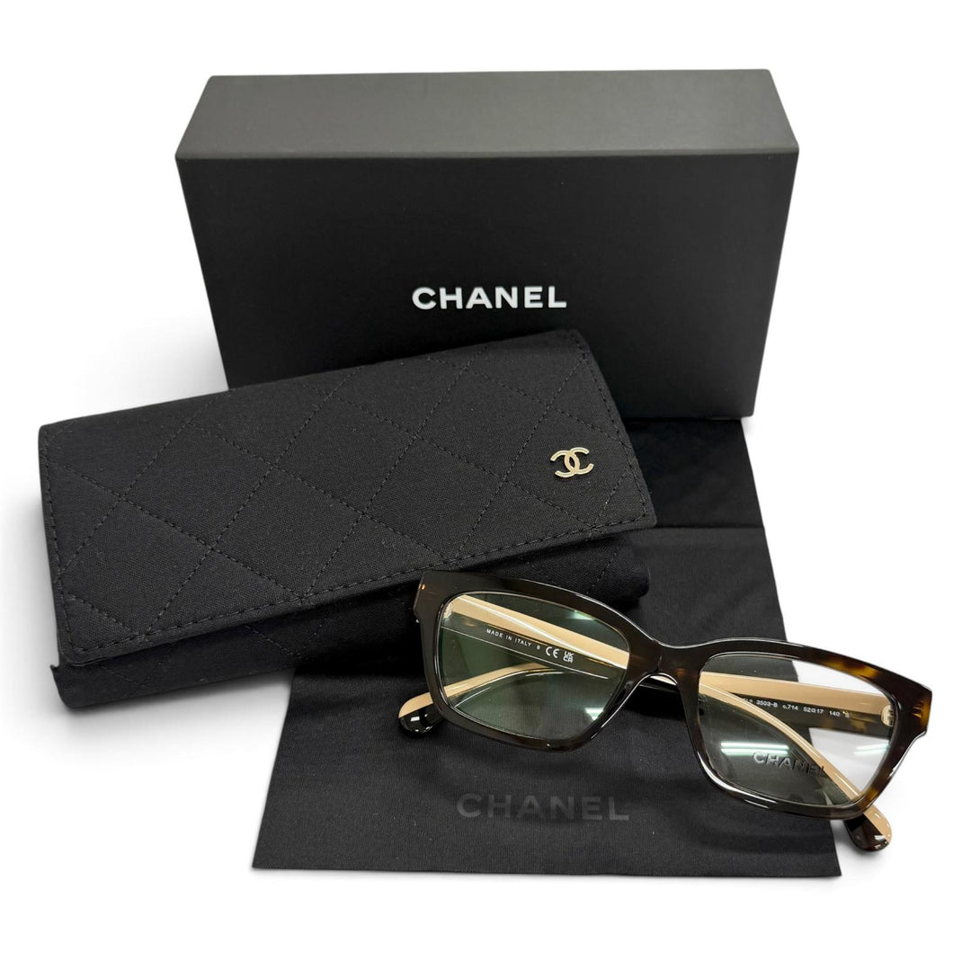 未使用品△CHANEL シャネル 3503-B レクタングル シェイプ オプティカル ココマーク ラインストーン メガネ 現行品 52□17 140 度なし