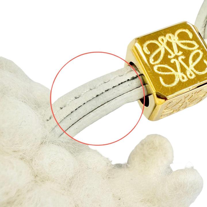 極美品△LOEWE ロエベ フェルト カーフレザー シープ 羊 ひつじ アナグラムキューブ フェルト カーフレザー バッグチャーム アイボリー