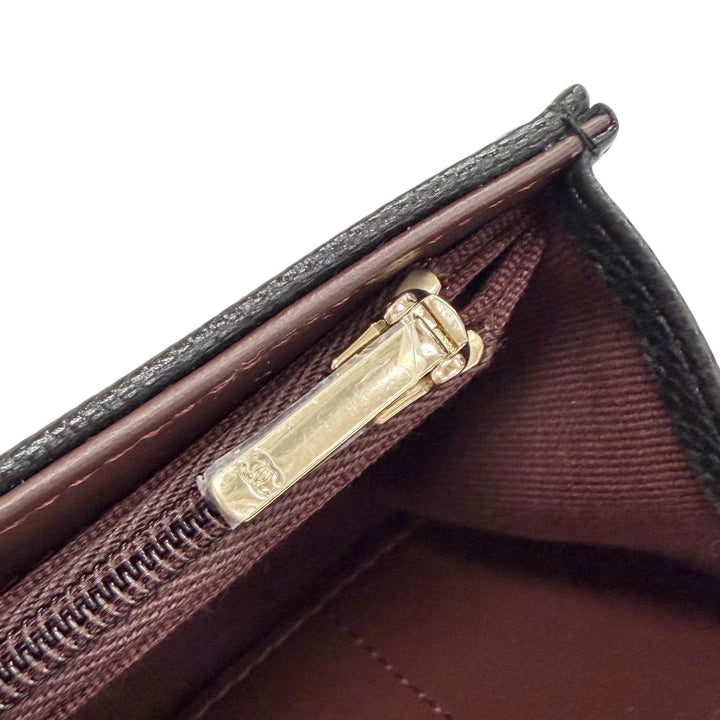 未使用品△CHANEL シャネル キャビアスキン マトラッセ ココマーク レザー フラップ ウォレット 財布 ブラック 箱 保存袋付き