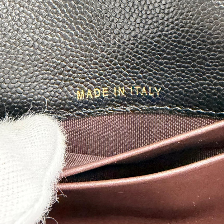 未使用品△CHANEL シャネル キャビアスキン マトラッセ ココマーク レザー フラップ ウォレット 財布 ブラック 箱 保存袋付き