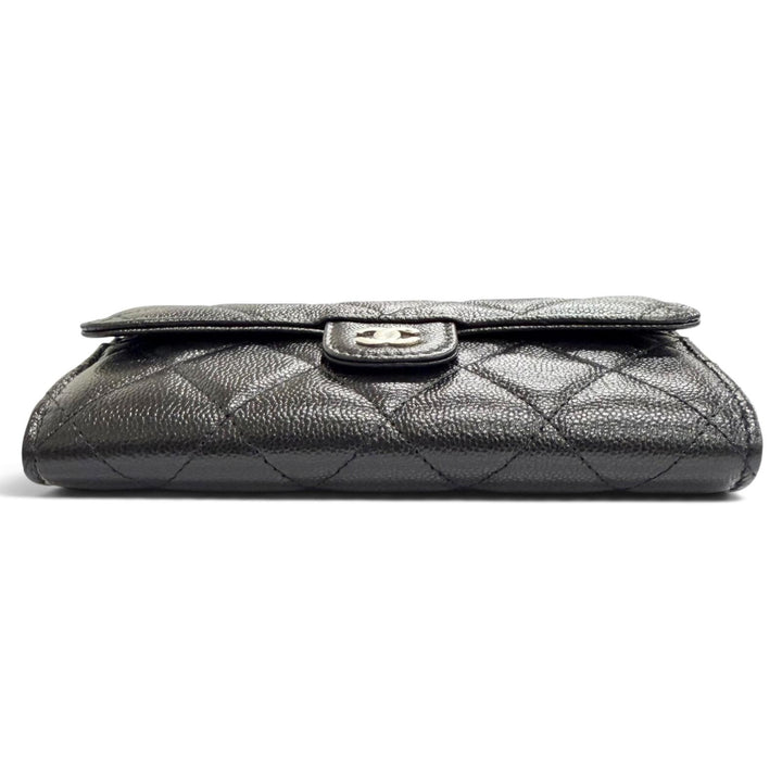 未使用品△CHANEL シャネル キャビアスキン マトラッセ ココマーク レザー フラップ ウォレット 財布 ブラック 箱 保存袋付き