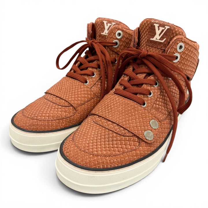 美品▼LOUIS VUITTON ルイヴィトン カリフォルニアライン パイソン レザー ハイカットスニーカー テラコッタ 6 伊製 メンズ 保存袋付き
