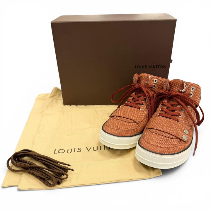 美品▼LOUIS VUITTON ルイヴィトン カリフォルニアライン パイソン レザー ハイカットスニーカー テラコッタ 6 伊製 メンズ 保存袋付き