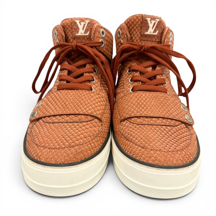 美品▼LOUIS VUITTON ルイヴィトン カリフォルニアライン パイソン レザー ハイカットスニーカー テラコッタ 6 伊製 メンズ 保存袋付き