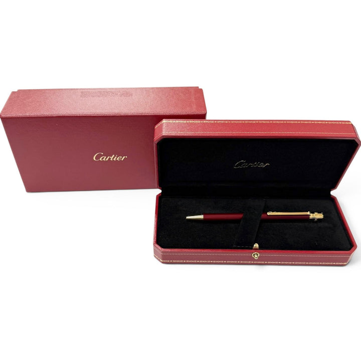 極美品□Cartier カルティエ サントス ドゥ カルティエ ツイスト式 ボールペン ボルドー ゴールド スイス製 メンズ 筆記確認済み 箱付き