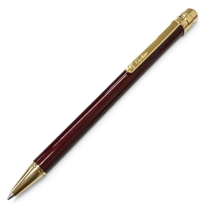 極美品□Cartier カルティエ サントス ドゥ カルティエ ツイスト式 ボールペン ボルドー ゴールド スイス製 メンズ 筆記確認済み 箱付き