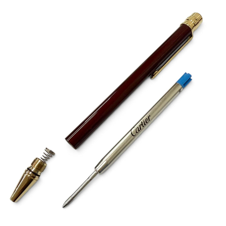 極美品□Cartier カルティエ サントス ドゥ カルティエ ツイスト式 ボールペン ボルドー ゴールド スイス製 メンズ 筆記確認済み 箱付き