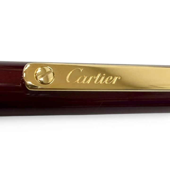 極美品□Cartier カルティエ サントス ドゥ カルティエ ツイスト式 ボールペン ボルドー ゴールド スイス製 メンズ 筆記確認済み 箱付き