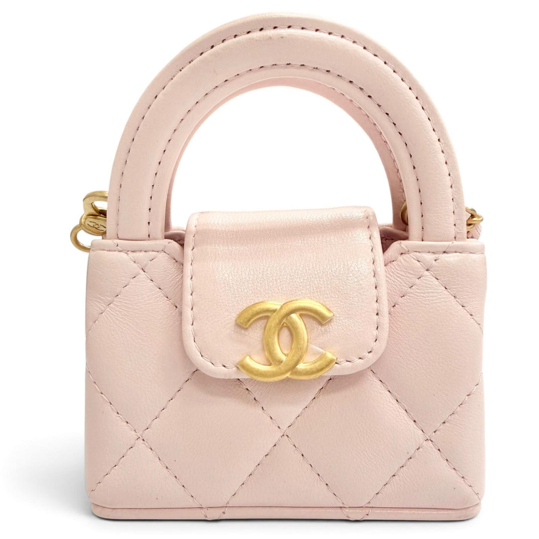 美品△CHANEL シャネル ココマーク ミニケリー マイクロ マトラッセ レザー バッグチャーム ピンク イタリア製 レディース 箱 保存袋付き