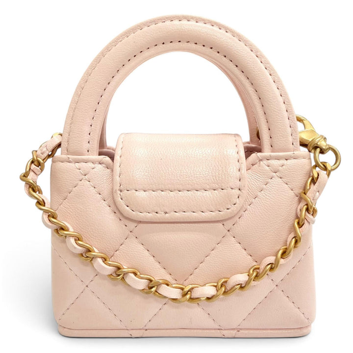 美品△CHANEL シャネル ココマーク ミニケリー マイクロ マトラッセ レザー バッグチャーム ピンク イタリア製 レディース 箱 保存袋付き